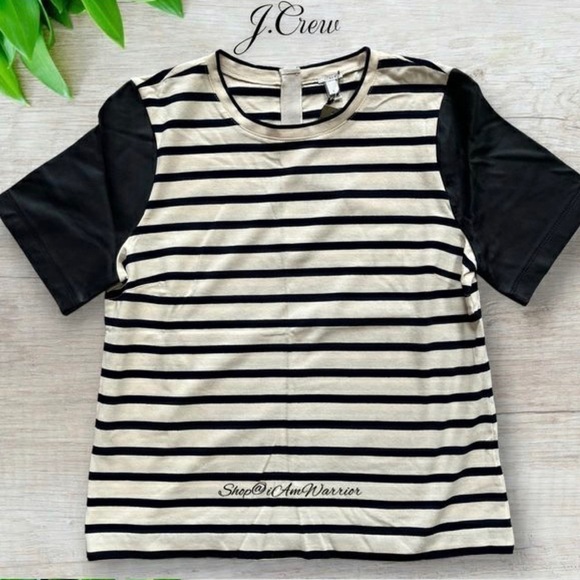 J.Crew NWT genuine leather sleeve cream/black striped top *shop@iamwarrior - Picture 2 of 5